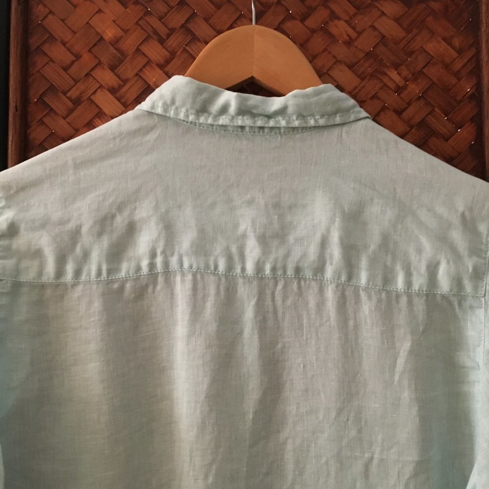 Olsen 100% Linen Pale Blue Button Down Shirt Coastal S - Picture 5 of 16